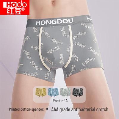 Hongdou Men's Pure Cotton Antibacterial Printed Boxer Briefs 4-Pack