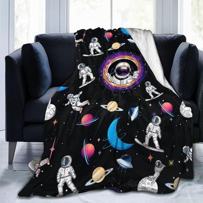 Astronauten-Raumdecke, Fleece-Flanell-Decke, Gemütliche Plüschdecke, Warme Klimadecke für Sofa, Schlafzimmer, Büro, Bett