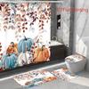 4PC-Autumn Thanksgiving Shower Curtain Set with 12 Hooks, Shower Pad, Toilet Seat, Bathroom Non Slip Carpet, Washable Curtains for Home Decoration