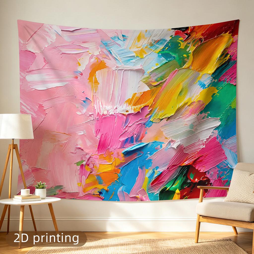 2D Flat, 1pc 2D Printed Tapestry, Large/Small Size, Vibrant Abstract Paint Texture, Aesthetic Wall Decor, Home Decor, Not Emitting Light, Suitable for