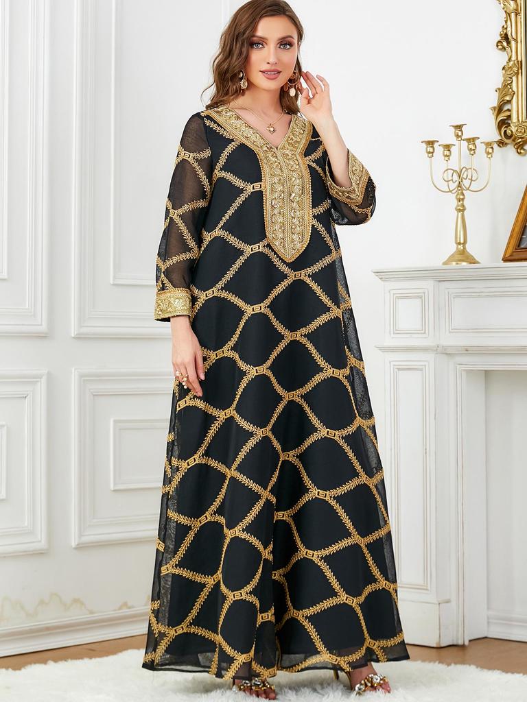 Dubai Women's Long-Sleeved Fashion Robe Dress