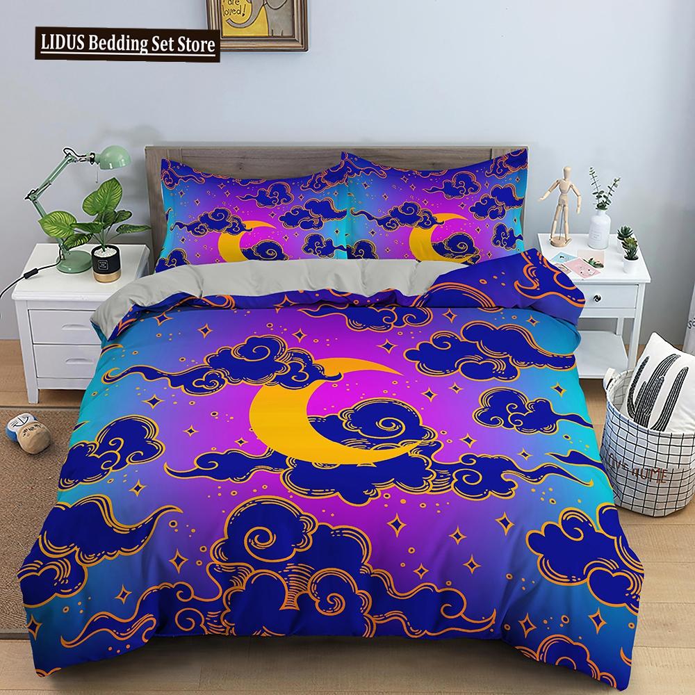 Bohemian Duvet Cover Set Universe Sun And Moon Themed Polyester Comforter Cover King Queen Full Size For Kids Boys Bedding Set