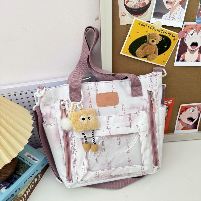 New new Chinese large-capacity messenger bag, ink painting, national style, retro shoulder tote bag, transparent pain bag for students in class