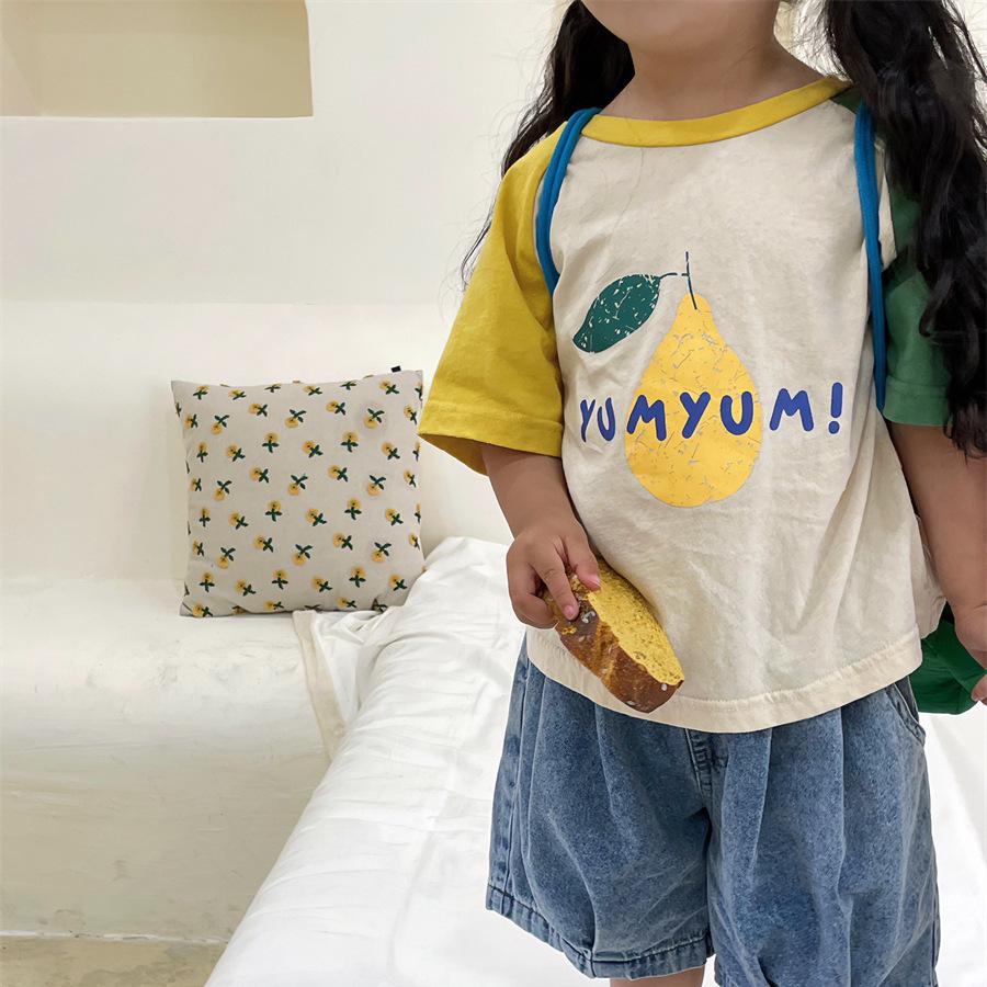 Koszulka z rękawem raglanowym Jiaye Kids na lato 2025 - Chłopięca i dziewczęca z kreskówkowym nadrukiem owoców