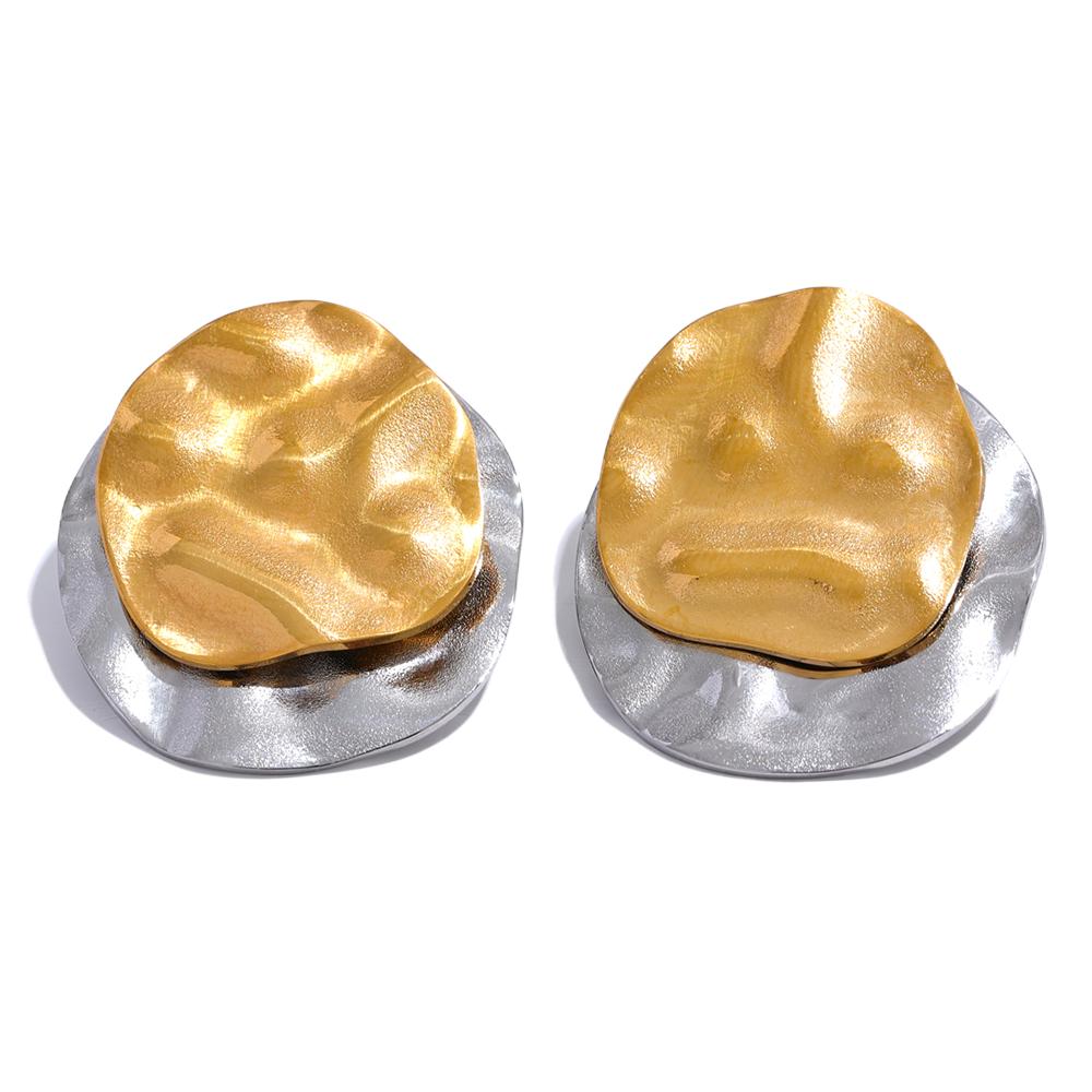 

Yhpup Double Color Stainless Steel Metal Geometric Round Stud Earrings Women Daily Wear Jewelry Pendientes De Acero Inoxidable