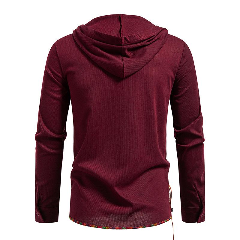 Men's Lace-Up Hooded T-Shirt Casual Retro Top for Men Spring Autumn Fashion Adjustable Sleeve Multi-Color Male Blouse