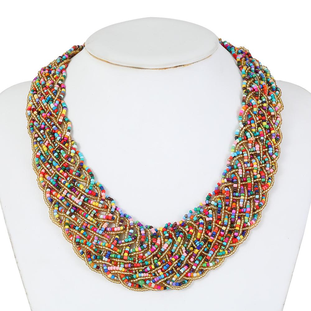 Hand-Woven Millet Bead Necklace Set Bohemian Wide Version Accessories Retro Exaggerated