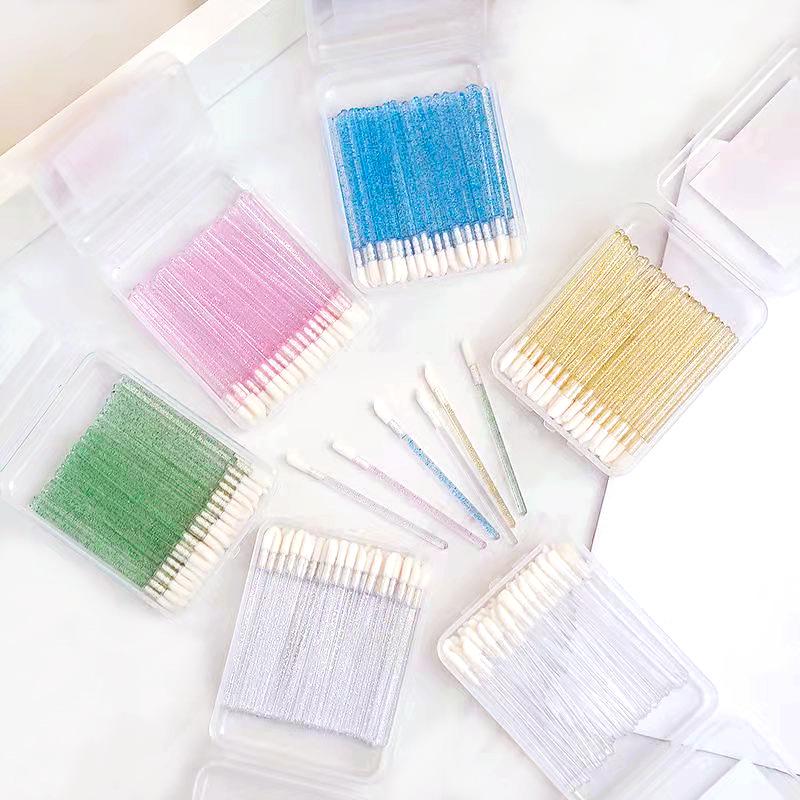 50/100-Pack Boxed Disposable Flocked Lip Brush Wands - Portable Lip Gloss, Lipstick, Lip Liner, & Lip Mask Brushes