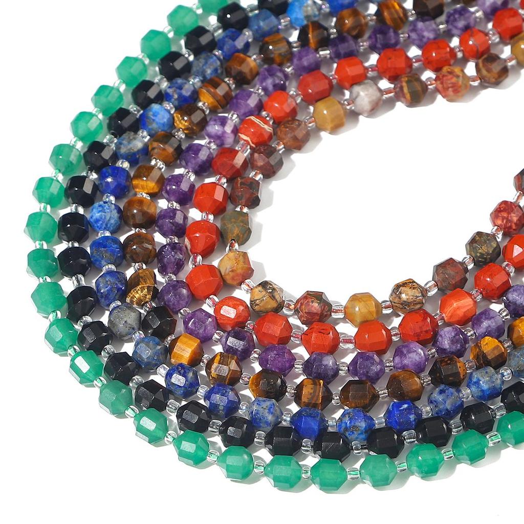 Faceted Natural Stone Spacer Beads, 8/10mm 15” Strand Loose Beads for DIY Jewelry