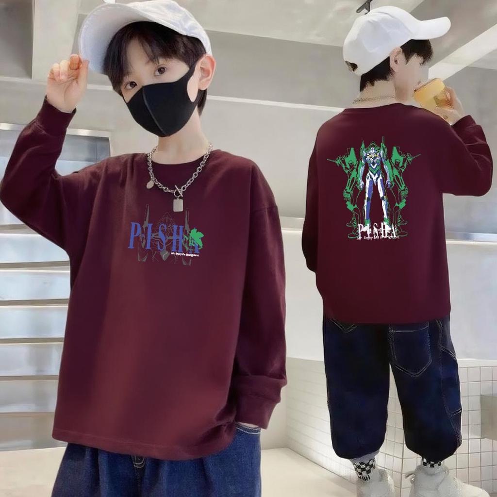 Boys' 100% Pure Cotton Long-Sleeve T-Shirt - Autumn, Loose Fit, Round Neck