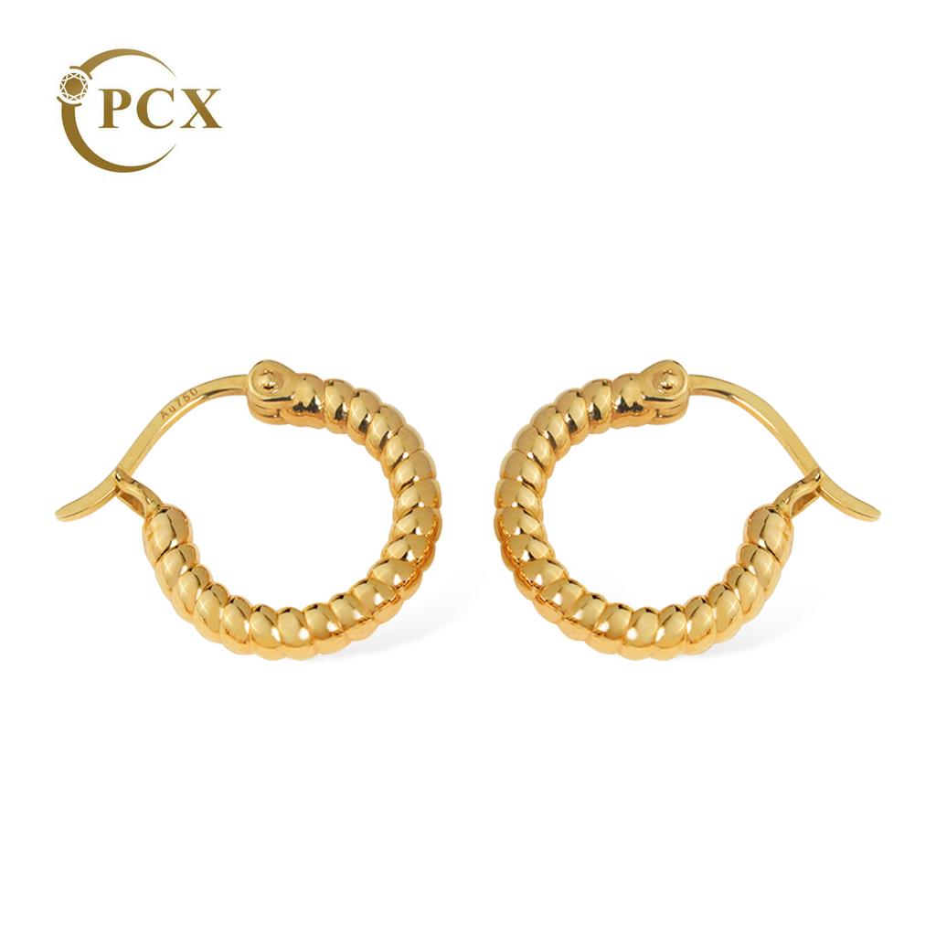 18K Solid Gold Twisted Hoop Earrings Women's Wedding Luxury Real Gold Rope Huggie Hoops Minimalist Braided Fine Jewelry Circle
