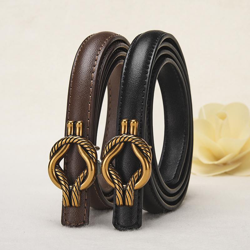 Belt Women's Women's Fine Belt Leather Cowhide Belt Versatile Fashion Decoration Simple Twist Knot Belt