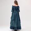Middle Ages Renaissance off shoulder long dress, flowing flared sleeve dress with ruffles, women's retro court attire
