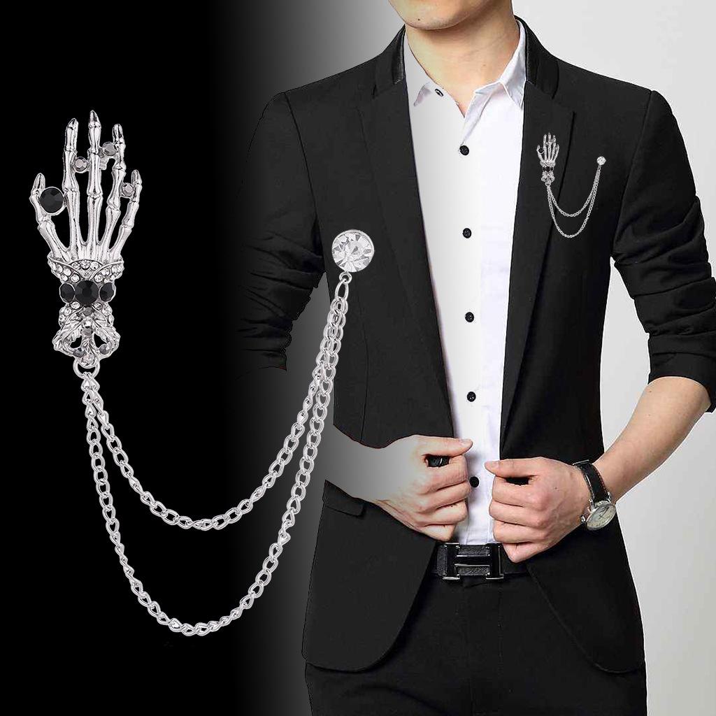 Men's Fashion Suit Brooch Simple Diamond Tassel Metal Wedding Dress Suit Brooch Collar Pin