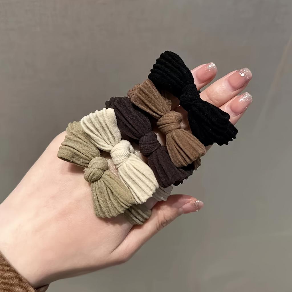 Five Sets of Bow Tie Hair Bands Designed for Girls, Offering a Luxurious Touch, These Rubber Bands Are Perfect for Women Looking to Style Their Hair i