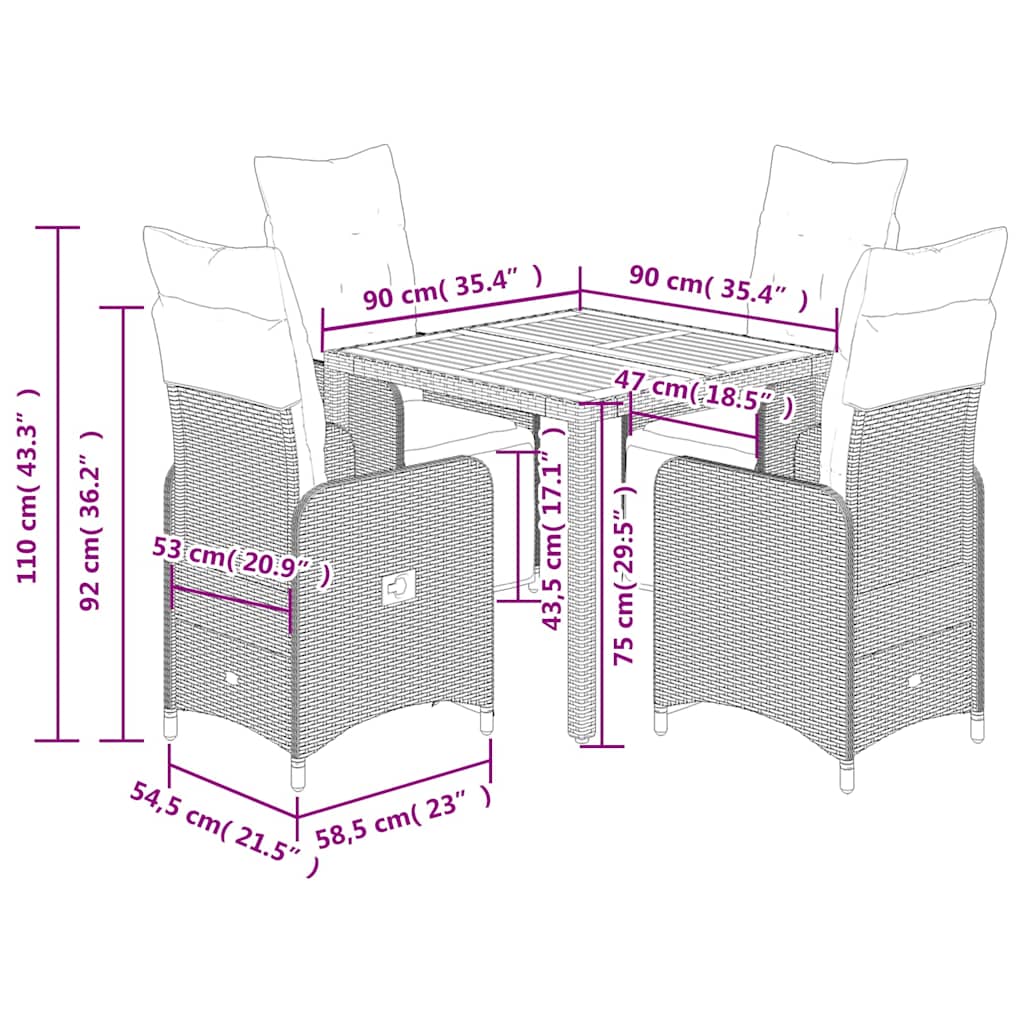 Vidaxl 5-Cz. Garden Furniture Set With Cushions, Grey, Poly Rattan