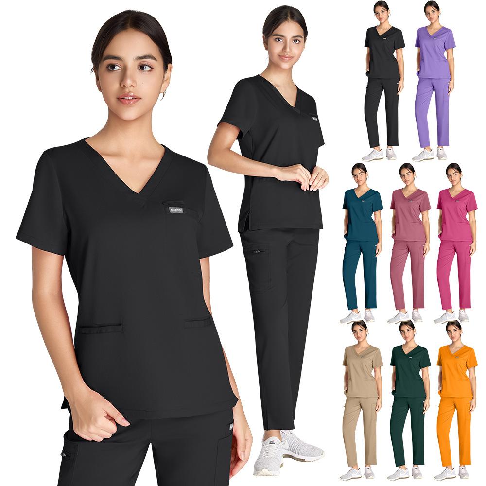 Hospital Doctor Hand Wash Short Sleeve Set V-Neck Fashion Women'S Casual Wear Pet Hospital Hand Wash
