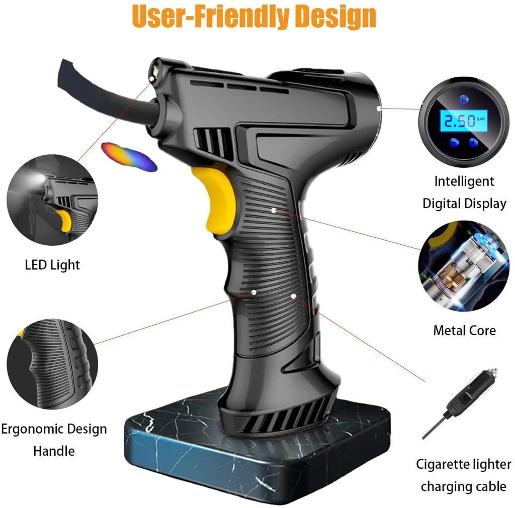 120W Car Air Pump Inflatable Pump Wireless Rechargeable Air Compressor LCD Digital Wired/Wireless Car Tire Inflator Equipment