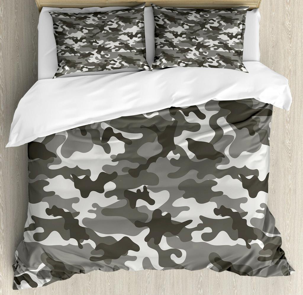 Camouflage Duvet Cover Set, Camouflage Concept Concealment Artifice Hide Force Uniform Pattern Fashion, 3 Piece Bedding Set