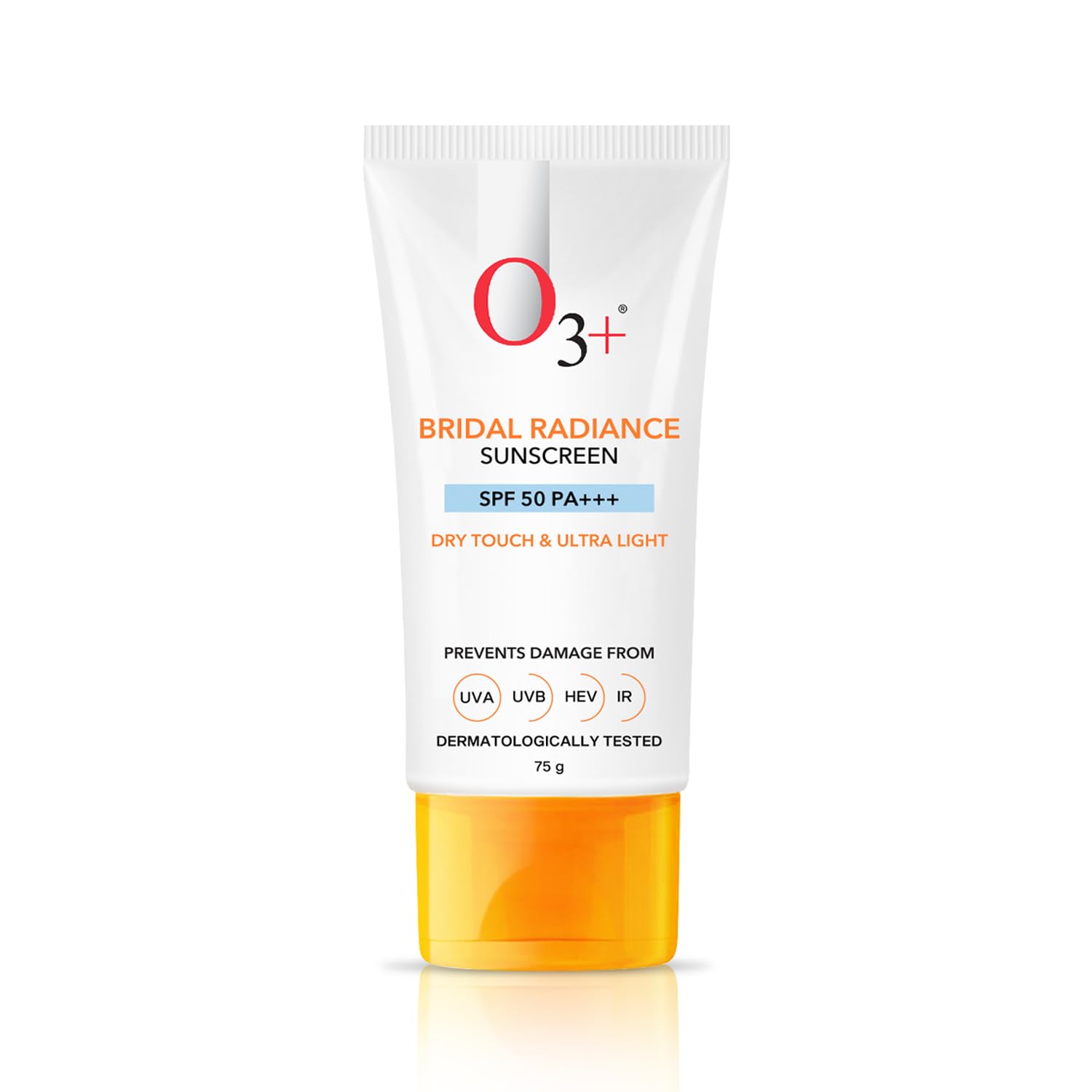 

O3+ Bridal Radiance Sunscreen SPF 50 PA +++ Dry Touch & Ultra Light Non-greasy and leaves no white cast Prevents Damage From UVA | UVB | HEV | IR