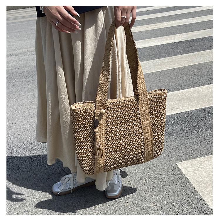 Large Capacity Tote Bag Hand Carry Straw Bag Shoulder Bag Women'S Summer Seaside Vacation Versatile Vegetable Basket