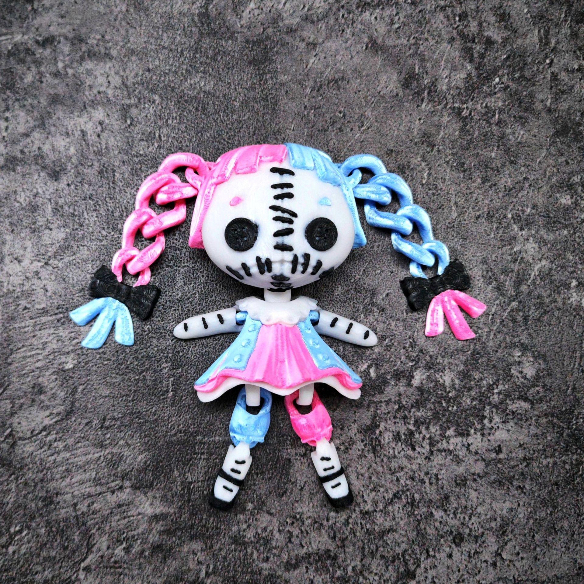 Jointed Gothic Horror Doll with Pigtails - 3D Printed Cute Demon Girl Gift Standard Size