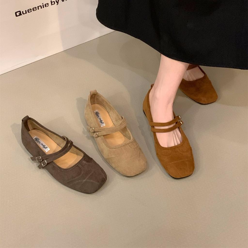 Flat-bottomed retro suede Mary Jane single shoes women's shoes 2025 new spring and autumn soft-soled commuting ladyshoes