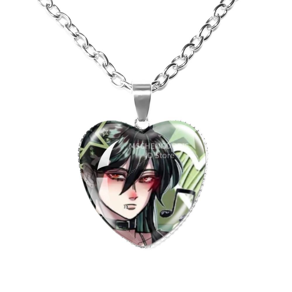 Solivan Brugmansia Sol 'The Kid At the Back' Anime Glass Cabochon Heart Shaped Pendant Necklace Charm Jewelry Gift