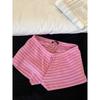 Korean sweet girl simple style pink striped pajamas women's spring summer short-sleeved shorts thin loungewear set