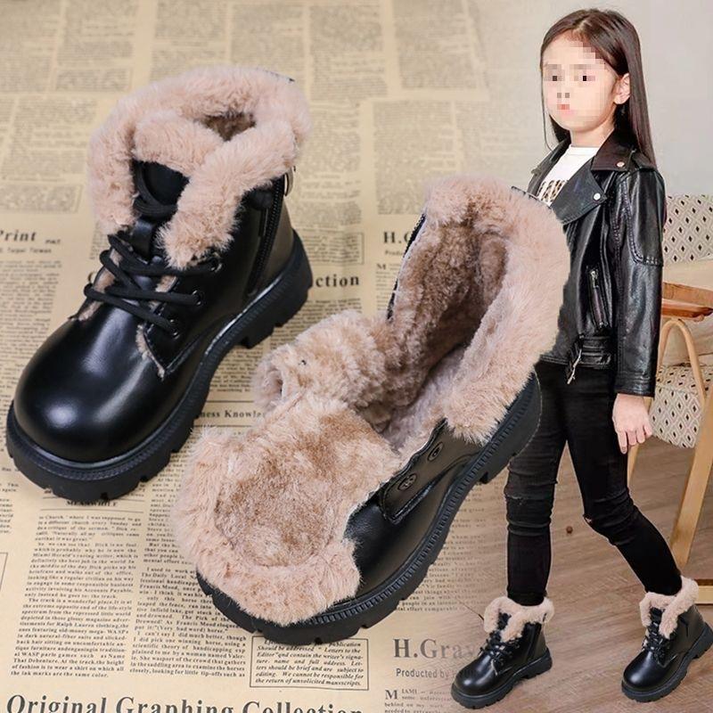 Girls boots cotton shoes winter snow boots 2025 new children's leather boots boys Martin boots large cotton autumn and winter shoes