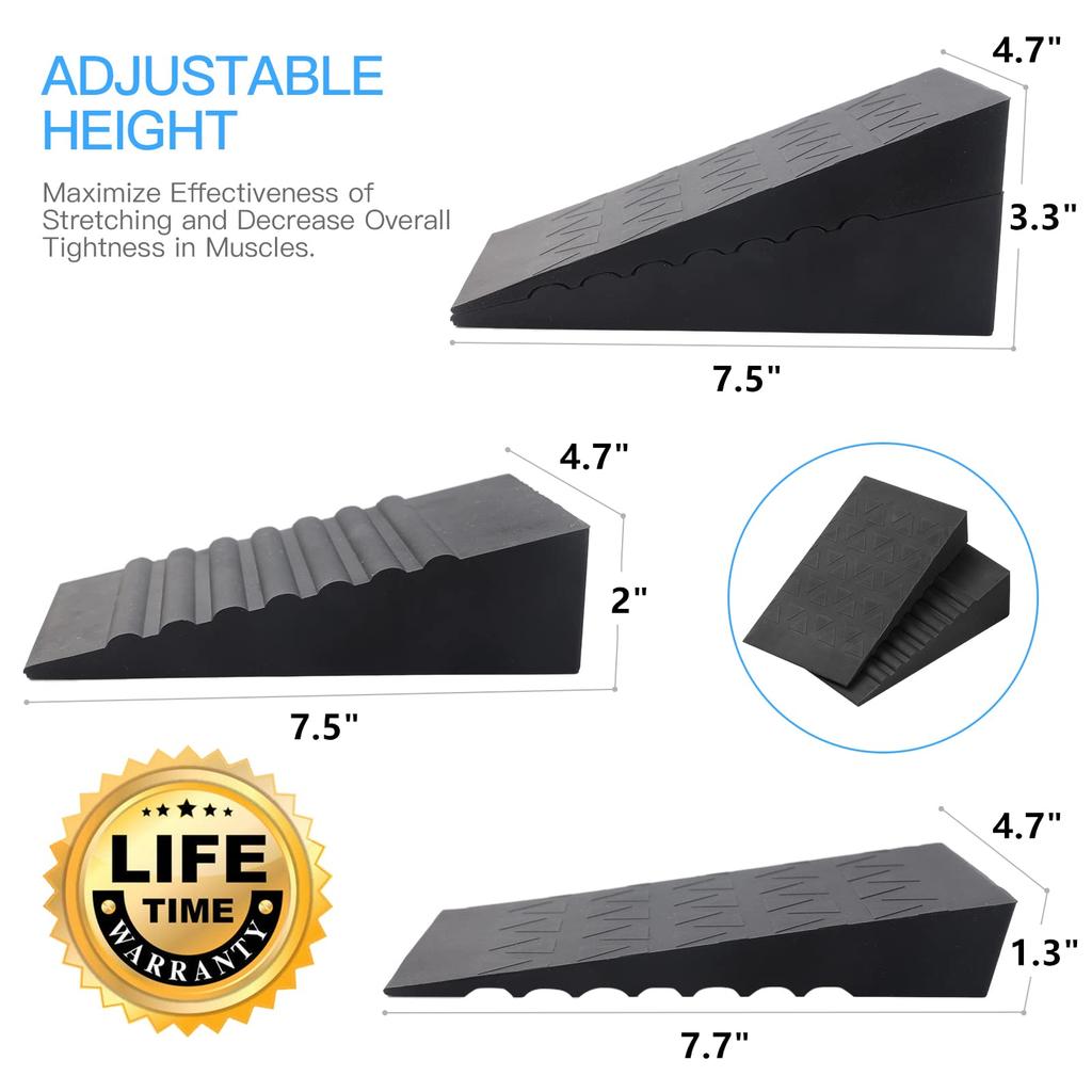 The squat mat and calf stretch board improve joint flexibility and non-slip height-adjustable strength.