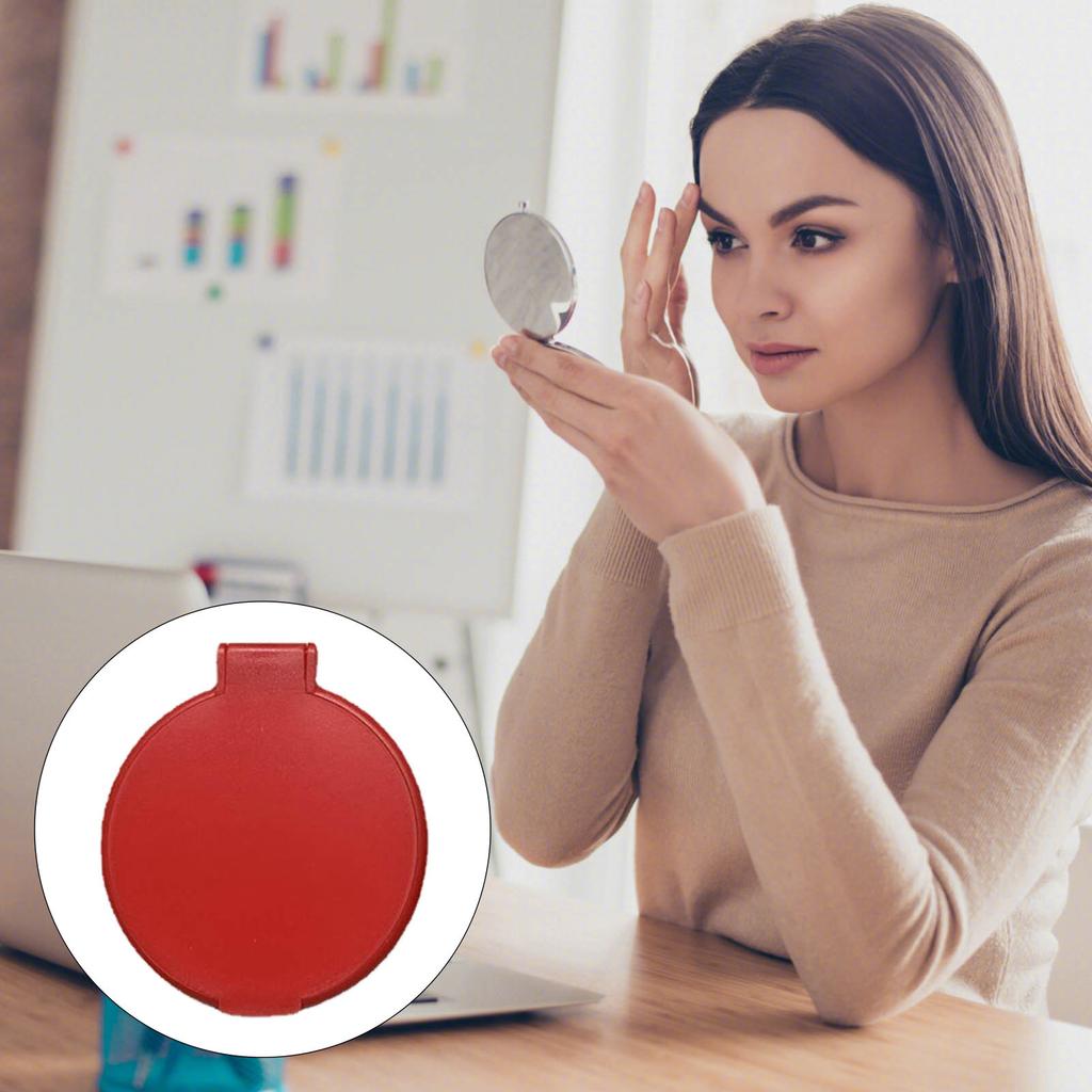 Single Sided Folding Circular Mirror Plastic Portable Compact Cosmetic Pocket Mirror Red