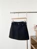Korean-Style High-Waisted Black Suede A-Line Mini Skirt with Belt - Autumn Collection, Hip-Hugging, Exposure-Resistant.