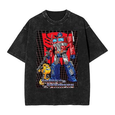 Koszulka Vintage Washed Transformers Autobots Luźne Koszulki Japońska Manga Moda T-Shirt dla Mężczyzn Nadruk Plażowy Top Tees