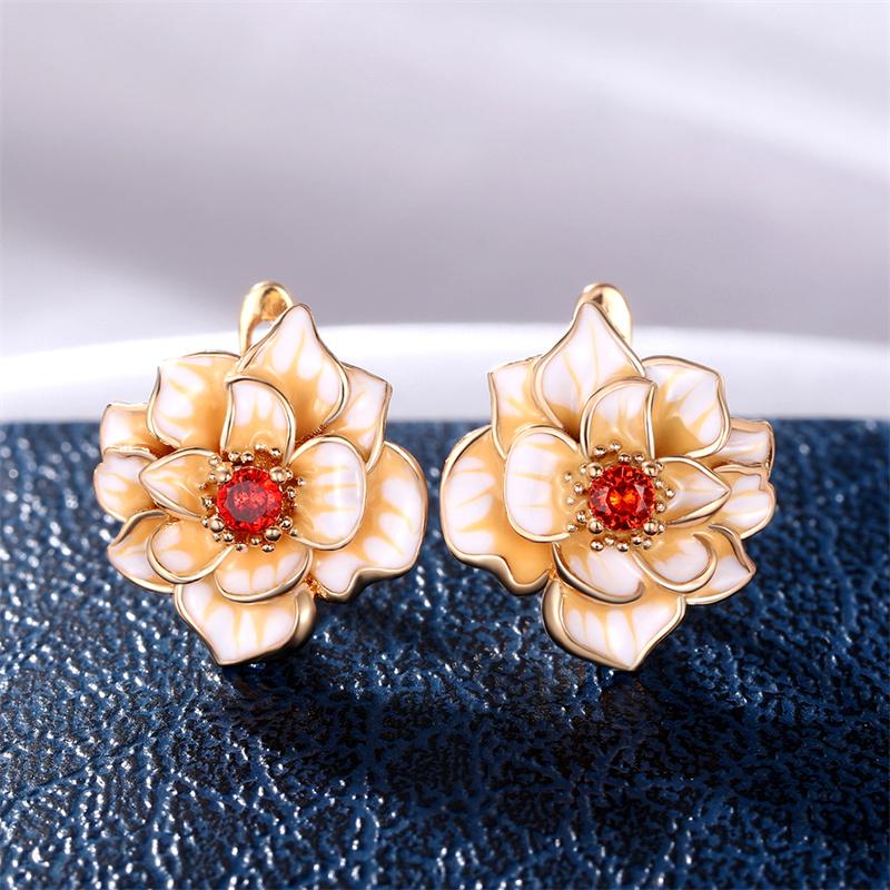 Huitan Creative Enamel Flower Earrings with Sparkling CZ Romantic Women's Earrings for Party Fancy Girl Gift Statement
