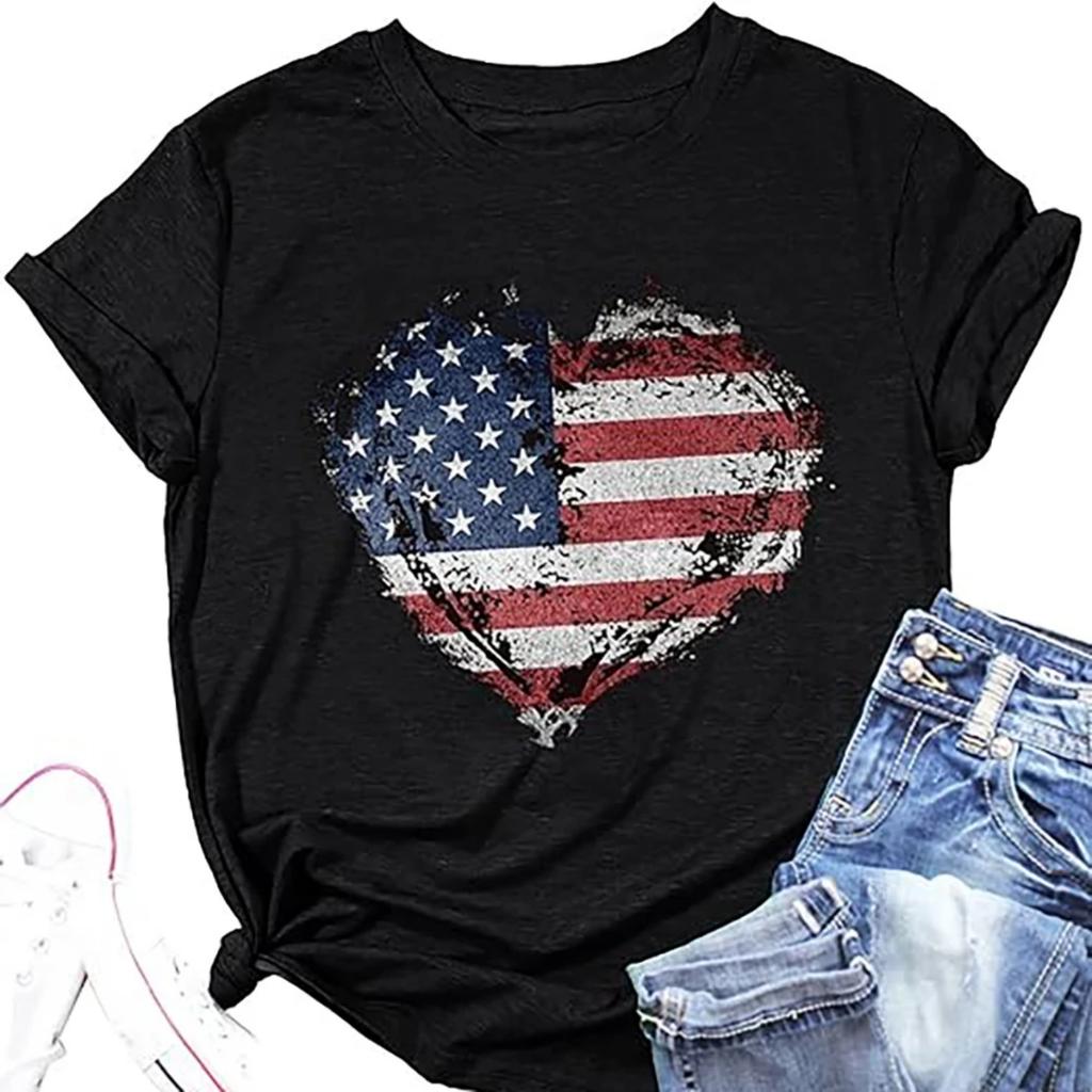 Women American Flag Shirts USA Flag Stars Stripes Graphic Blouse Patriotic Shirt 4th of July T Shirt Summer Tops Tee 01336