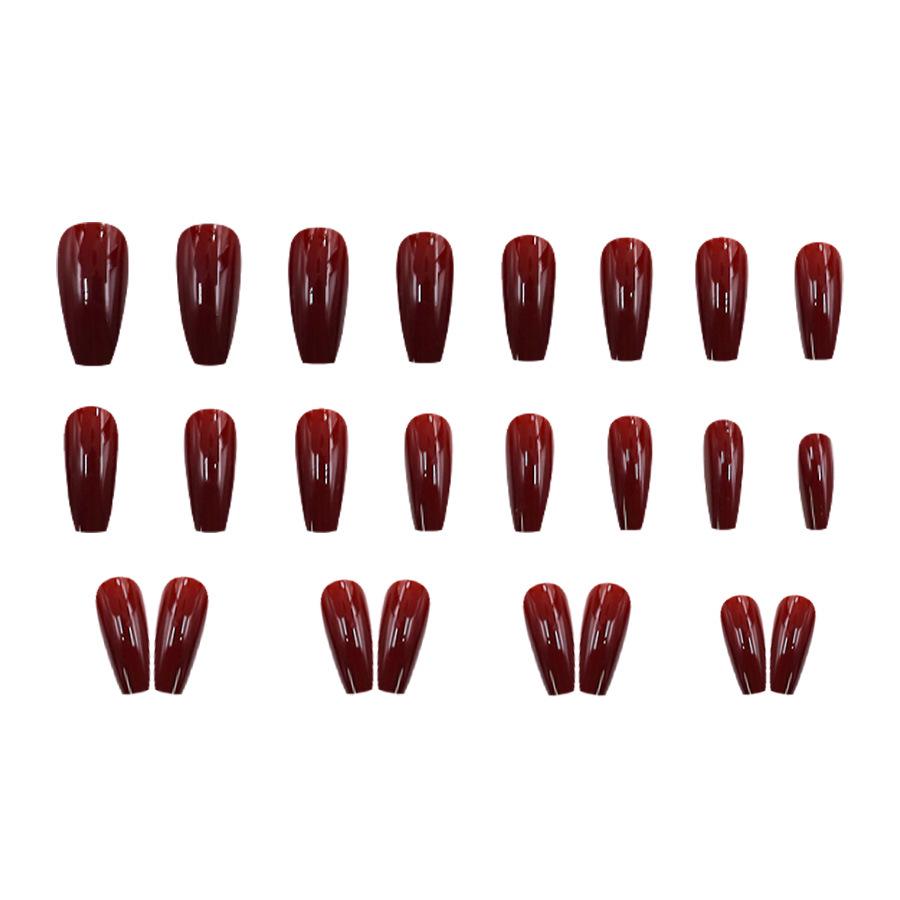 Glossy Wine Red High-Grade Cherry Retro Wearable Nails - Set of 24