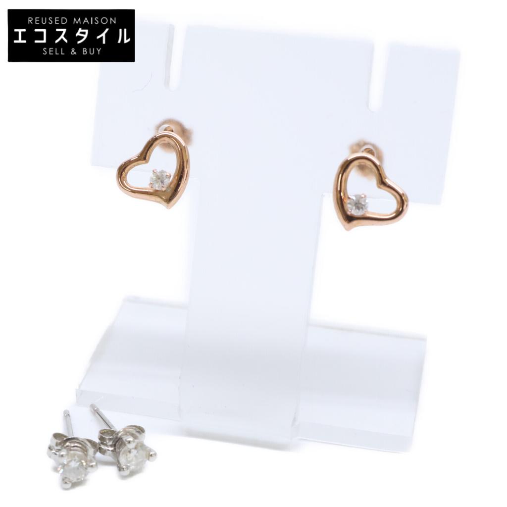 susui 210 engraved heart earring and Pt900 engraved stone earring, total of 2 pieces earring Pink Gold/PlatinumUsed