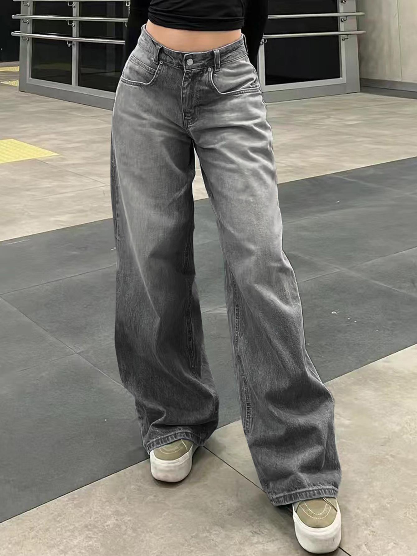 

Женские джинсы Shein в стиле ретро с широкими штанинами - однотонные Extra Large серый