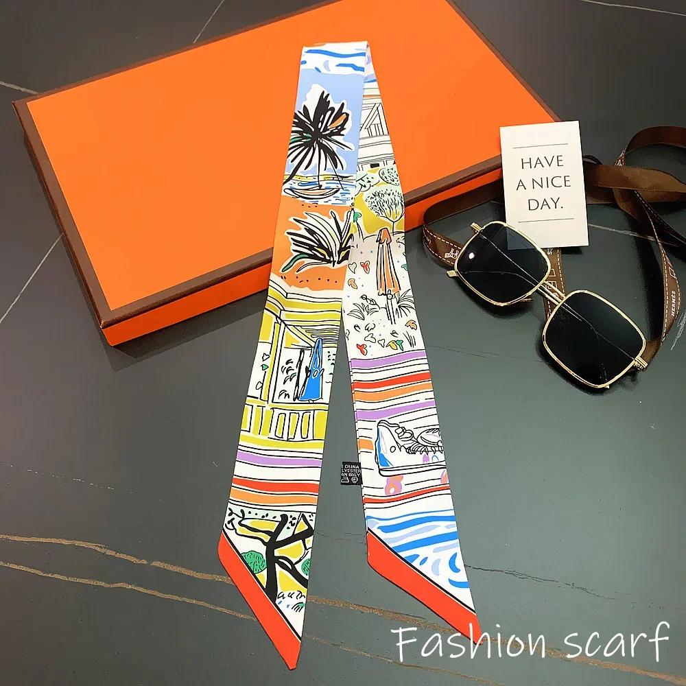 Korean Versatile Chain Tassel High Quality Mulberry Silk Twill Silk Ribbon Wrapping and Binding Bag Handle Ribbon Small Scarf