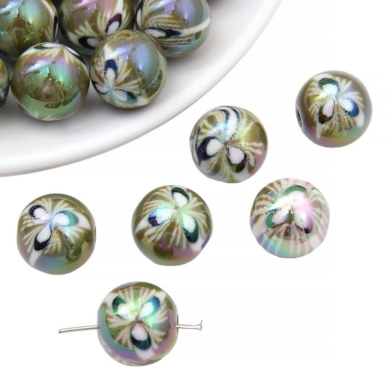 Acrylic Beads Fantasy Color Plated Pattern Ball Charms for DIY Necklace Bracelet Earring Jewelry Making