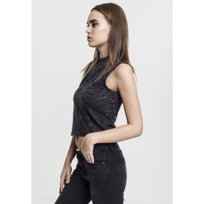 Crop top femme - URBAN CLASSICS - Space Dye - Noir - Ajustée - Col montant