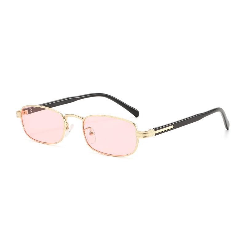 Retro metal narrow frame rectangular sunglasses men's and women's sunglasses trendy street shooting versatile high-end glasses