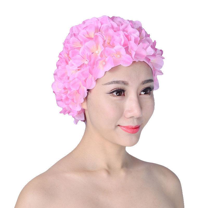 Cuffia da nuoto impermeabile per adulti, fatta a mano, a forma di fiore, petali, alta elasticità, per la cura dei capelli, da donna