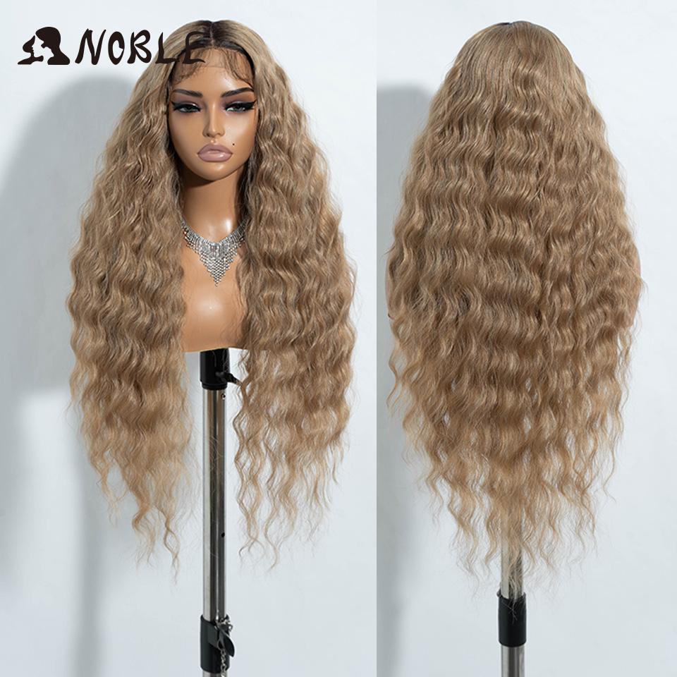 Noble Synthetic Lace Front Wig Cosplay 30" Body Wavy Blond Wig Lace Front Wig For Women High Density Lace Wig Ombre Blonde Wig