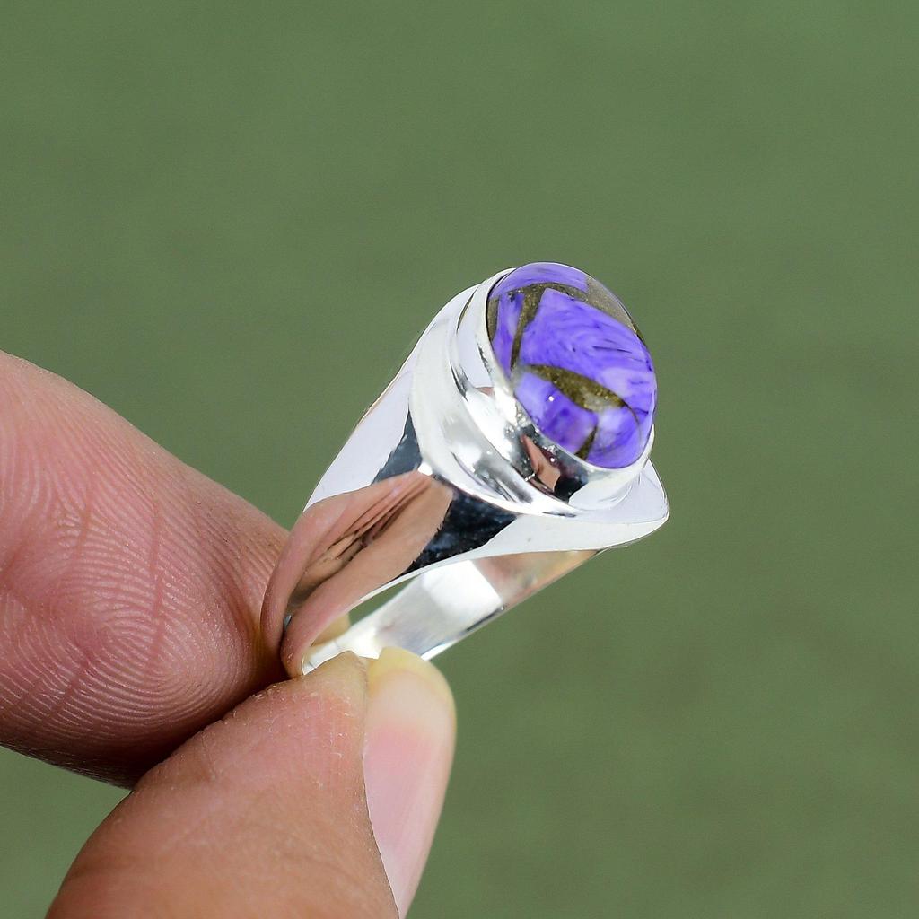 Copper Charoite Ring 925 Sterling Silver Ring Designer Gemstone Jewelry Handmade Ring Gift For Dad Birthstone Jewelry Available In Ring Size