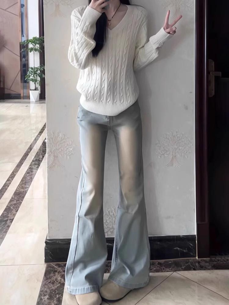 Hong Kong Retro High-Waisted Skinny Flare Jeans - Women's Spring Elastic Fit Straight Legs
