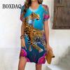Tiger Graphic Dresses For Women Casual 3D Print Vintage Dress Female Fashion Short Sleeve Plus Size Dress Summer Clothes