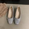 Spring flash temperament flat shoes lady bow shallow mouth ballet shoes