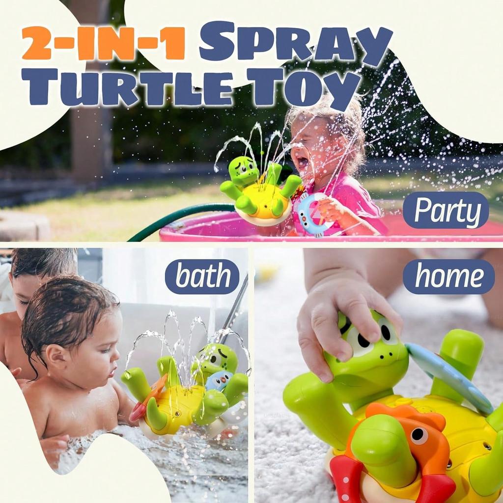 Electric Spraying Turtle Bath Toy,Rechargeable Fountain Pool Learning Set With 5 Stacking Rings,Rotating Water Jets For Toddlers 18M-6 Years,